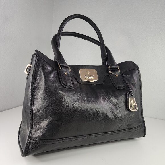 Cole Haan Black Leather Satchel Tote Purse Gold Hardware Double Handles Bag - Picture 10 of 10